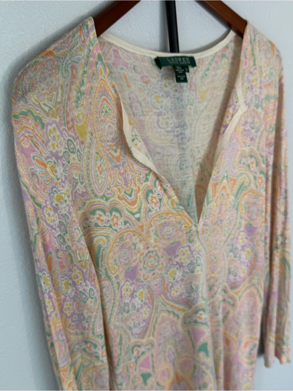 Lauren Ralph Lauren 100% Silk Paisley V-Neck Blouse Multicolor Women Size L - Picture 9 of 12